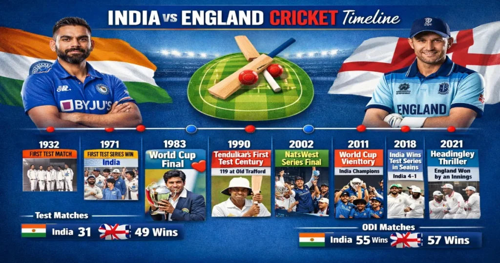 India vs England Cricket Timeline: From First Test in 1932 to Modern Rivalry